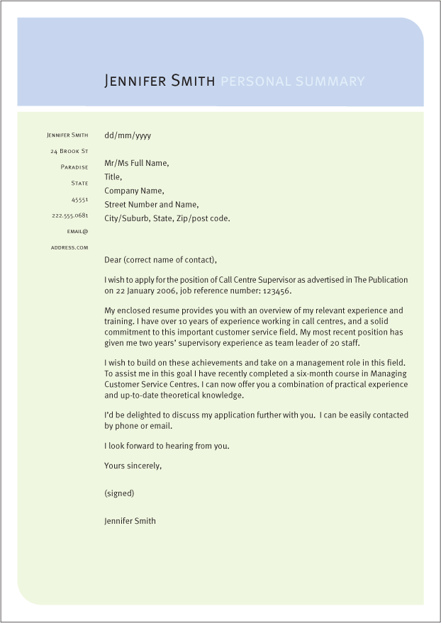 Free template for cover letter