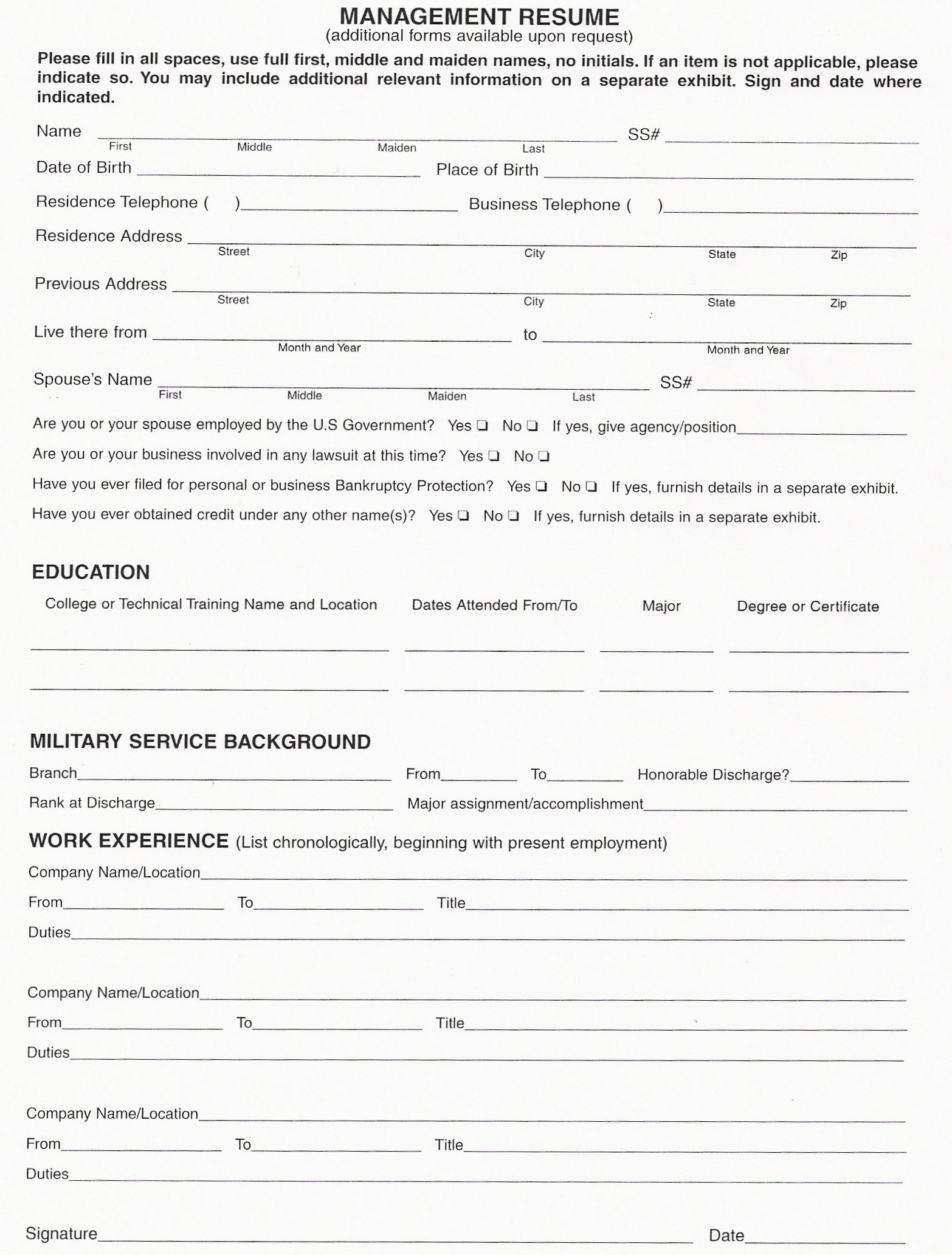 Free Printable Resume Forms 3154
