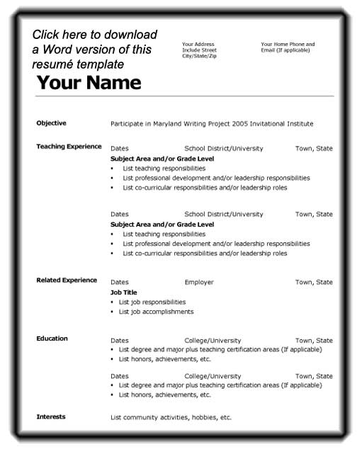 word document templates resume