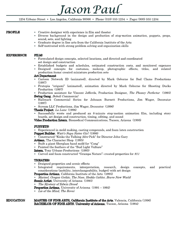 Samples of a resume
